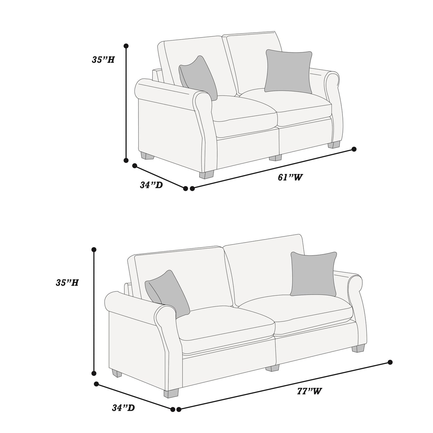 Contemporary 2 Piece Sofa Set With Matching Pillows Home Essentials