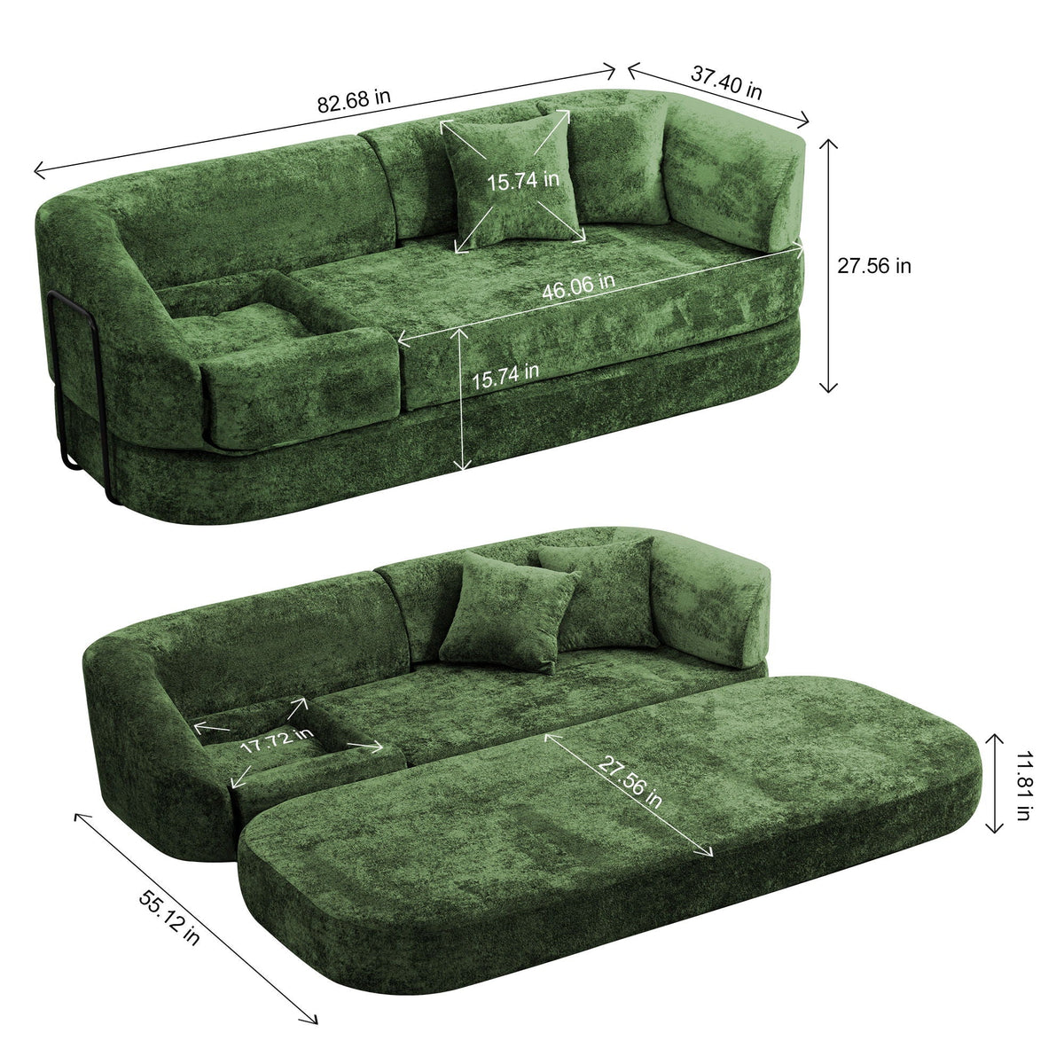 3 Seater Sofa With Built In Pet Bed Nook, Curved Design And 2 Throw Pillows Home Essentials