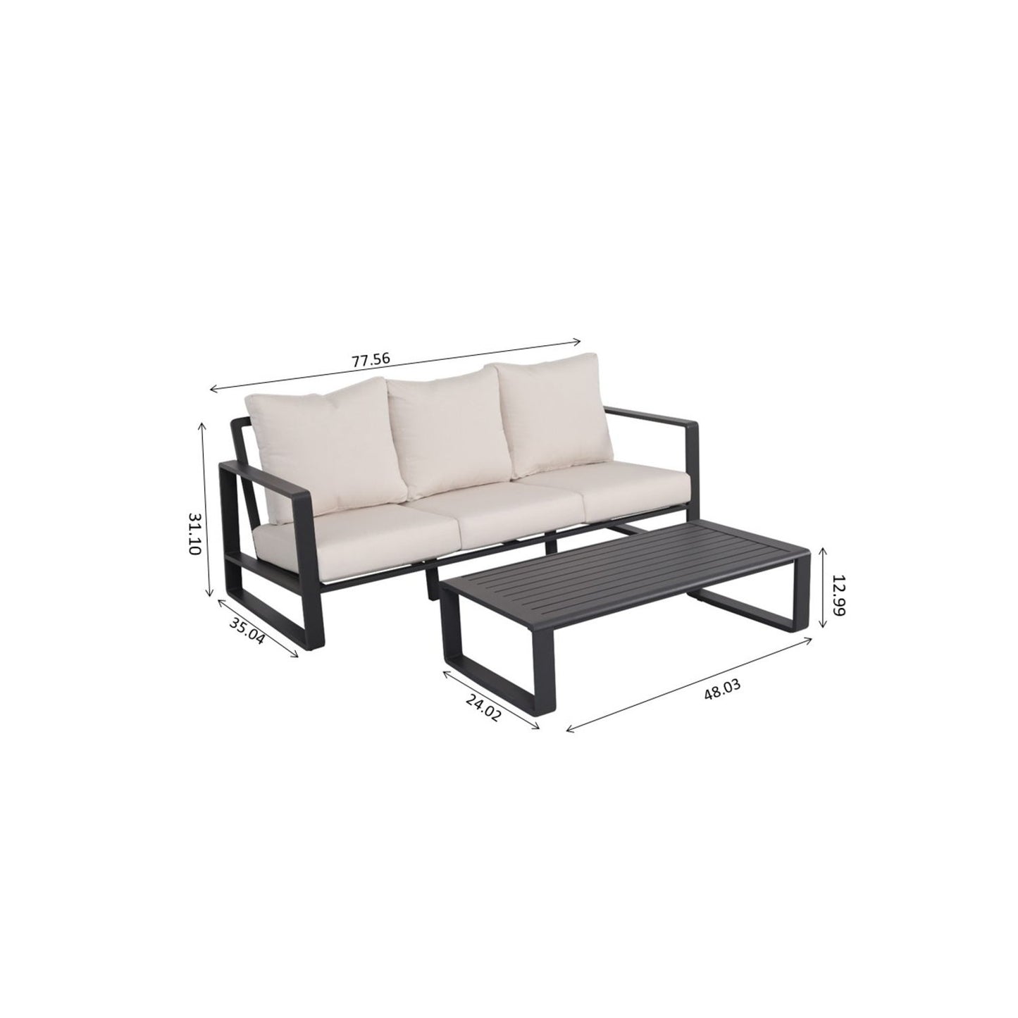 3 Person Sofa With Rectangular Coffee Table, Cushions Tino Tino - Beige LSI Patio Furniture