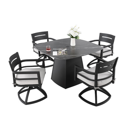 Outdoor Patio Dining Set, Squircle Dining Table, Dining Chairs With Sunbrella Cushions Life Outside