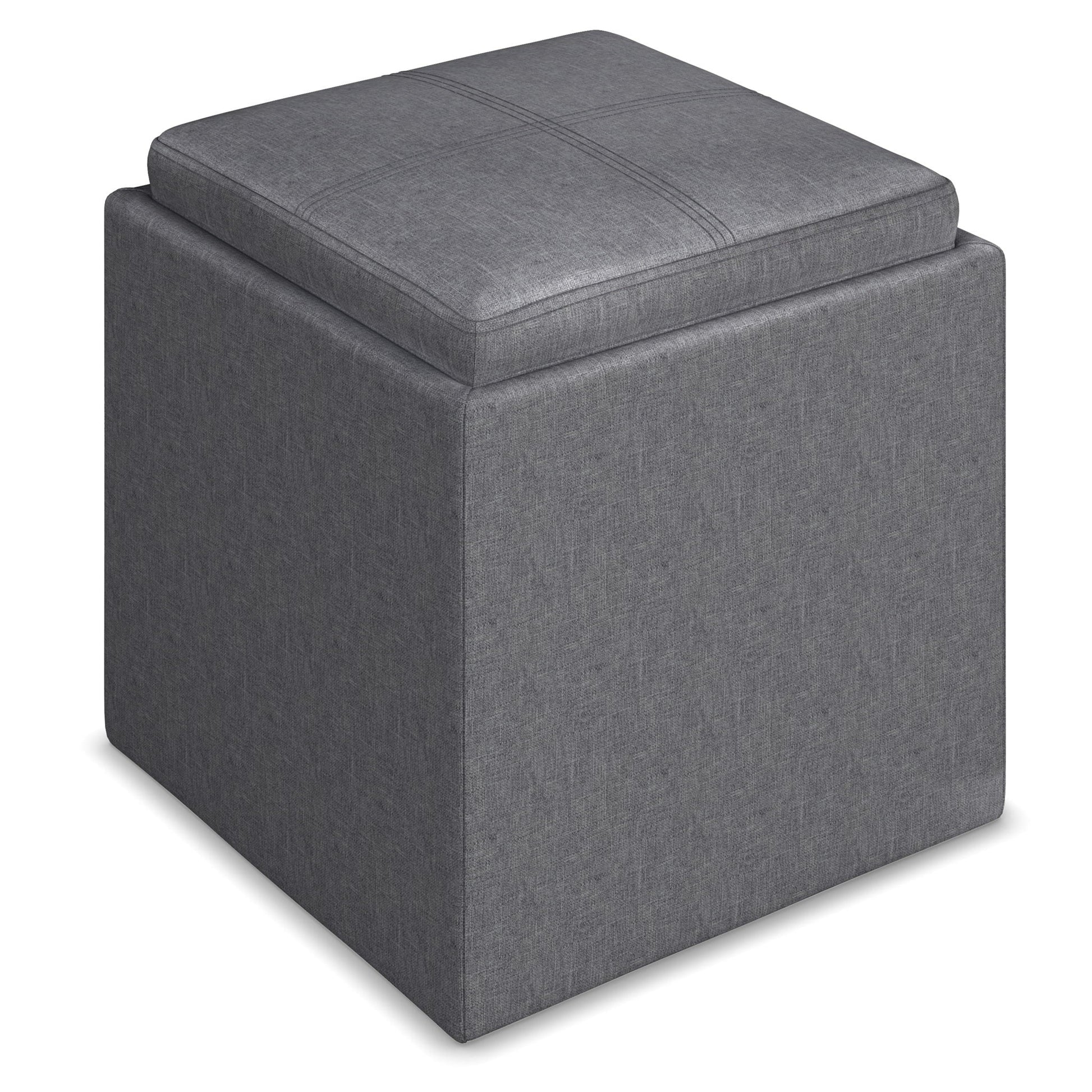 Rockwood - Upholstered Cube Storage Ottoman With Tray Simpli-Home