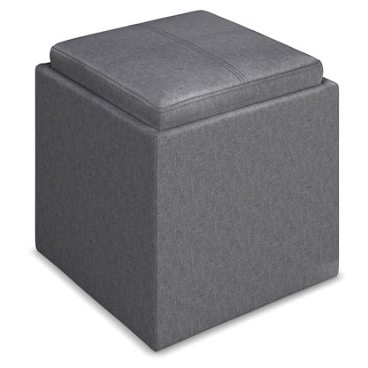 Rockwood - Upholstered Cube Storage Ottoman With Tray Simpli-Home