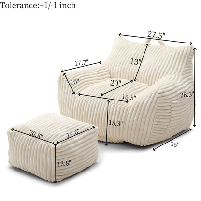 Giant Plush Bean Bag Chair With Armrests And Footstool Home Essentials