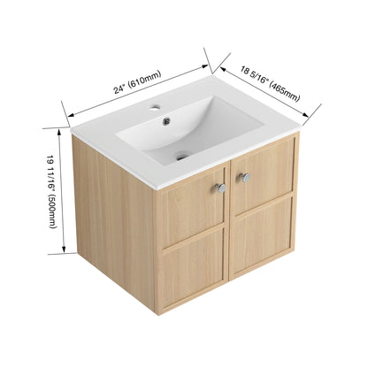 Wall Mounted Bathroom Vanity With Ceramic Sink And 2 Soft Closing Doors Home Essentials
