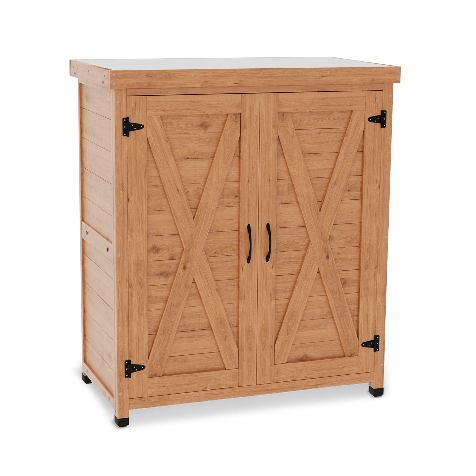 Rustic Cedar Potting Bench With Storage Cabinet And Metal Table Top For Outdoor Patio - Light Brown Home Essentials