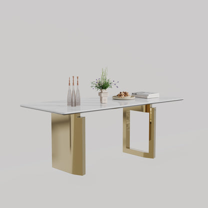 Sintered Stone Composite Tempered Glass Top Rectangular Dining Table With Stainless Steel Base Home Essentials