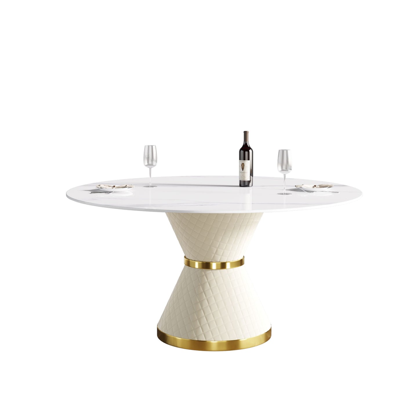 Modern Artificial Stone Round Carbon Steel Base Dining Table, Can Accommodate 6 People Home Essentials