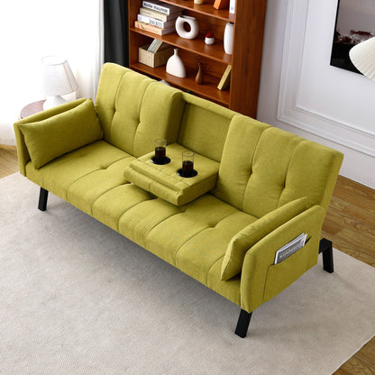 Sofa Bed With Foldable Design And Cup Holder - Green Home Essentials