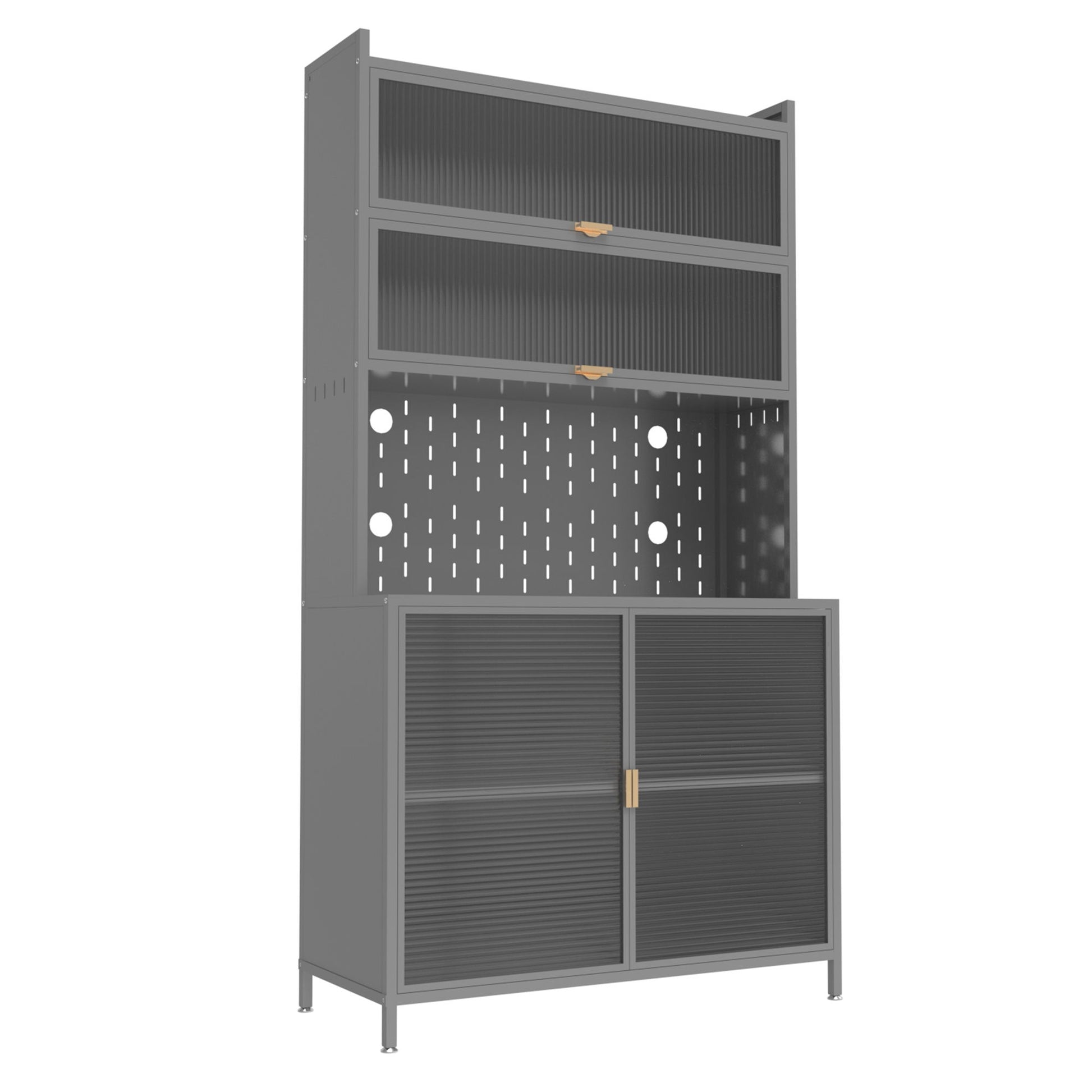 Tall Kitchen Pantry Cabinet With Flip Doors And Pegboard, Anti Tip Steel Storage Hutch Home Essentials