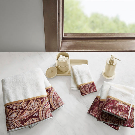 Aubrey - 6 Piece Jacquard Towel Set - Burgundy