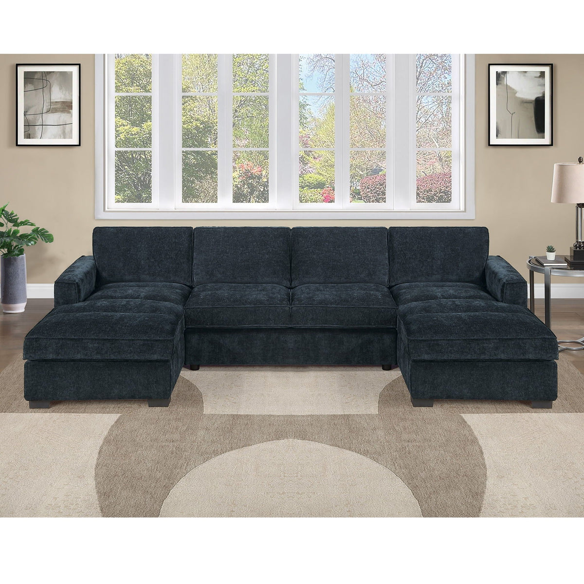 U - Sectional Sofa Upholstered LAF / RAF Chaise With Armless Loveseat And Chairs - Black Home Essentials