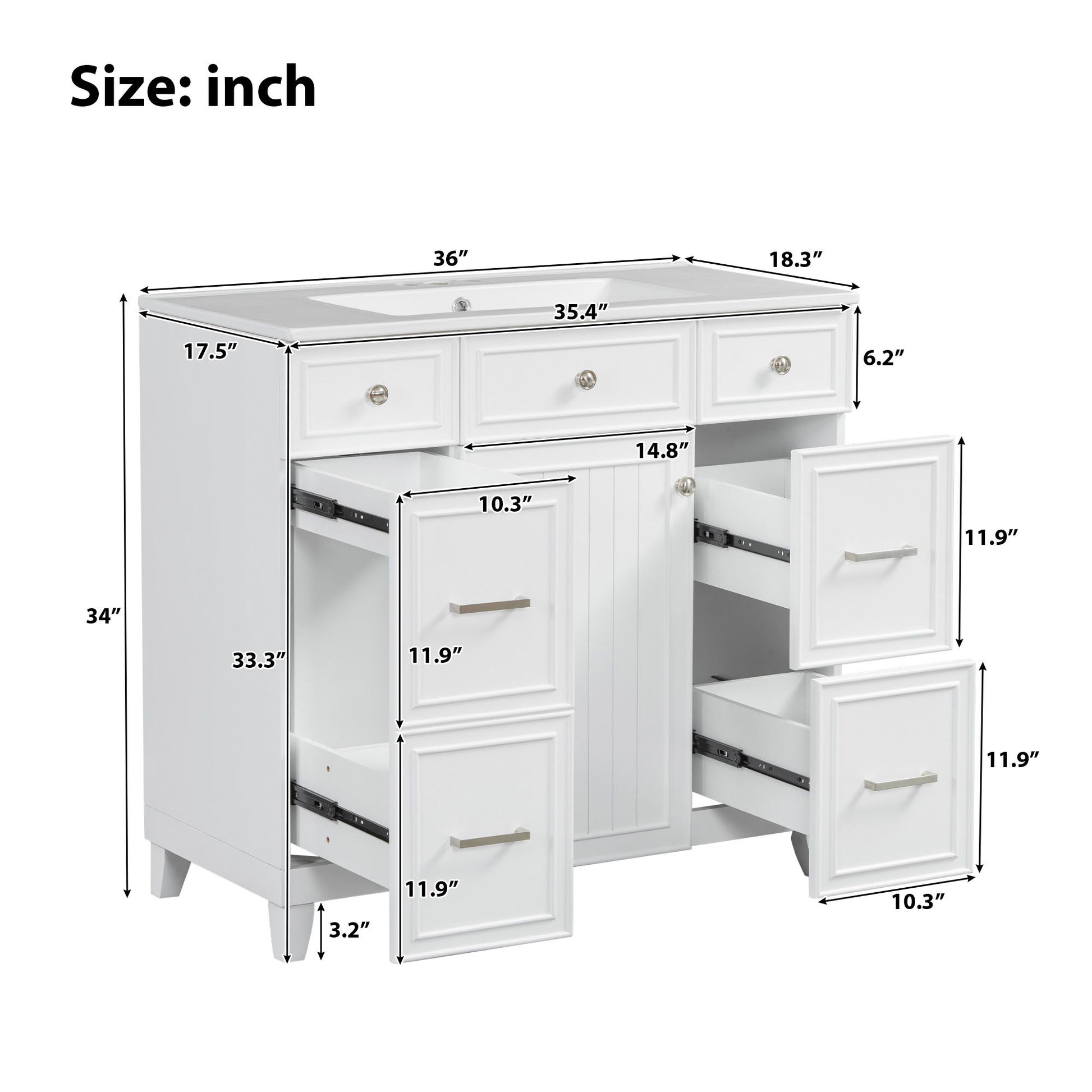 Bathroom Vanity With Ceramic Sink, Soft Close Doors, Adjustable Shelves Hearth and Haven