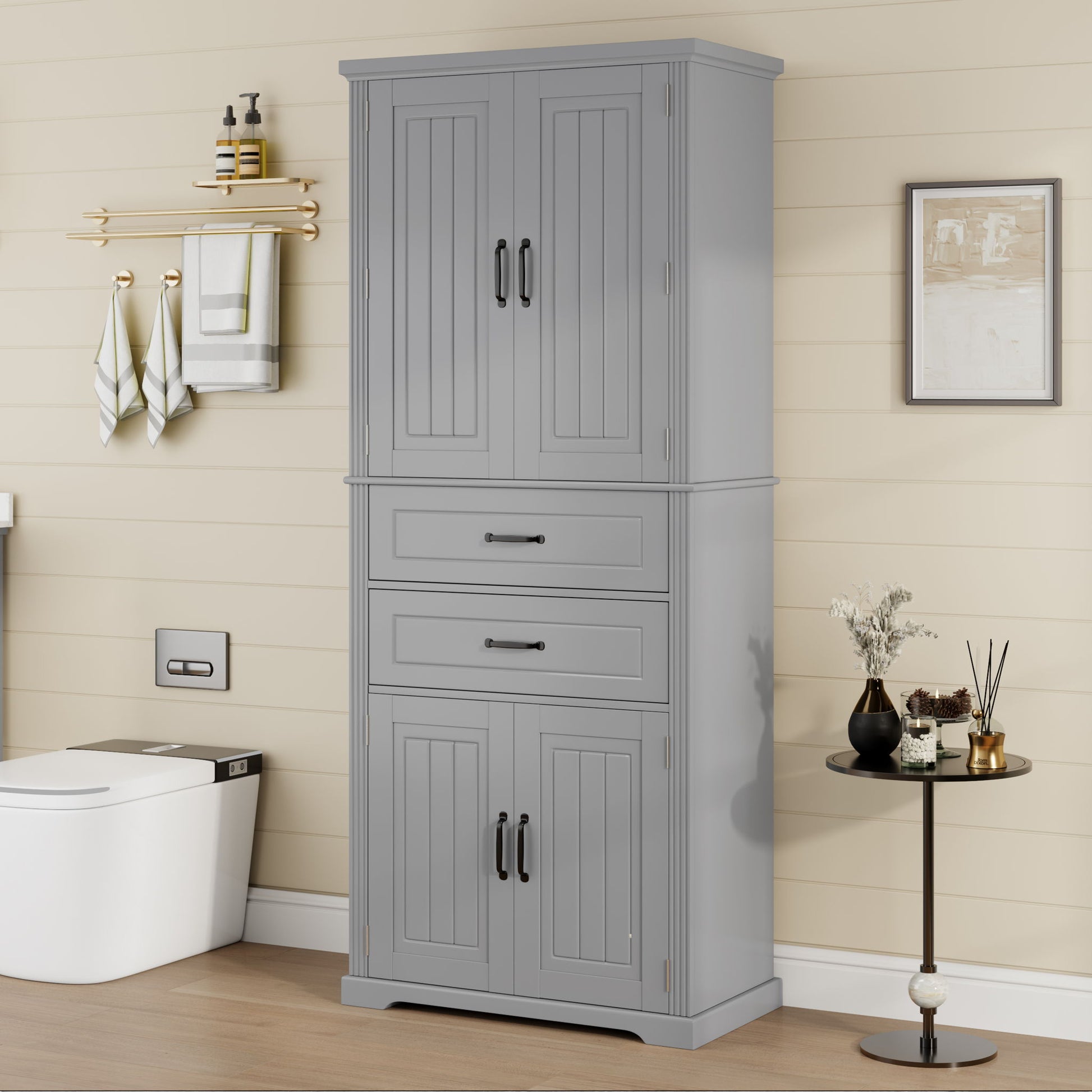 Elegant Multi Functional Storage Cabinet With Slide Rail Drawers, Adjustable Shelves Noble House