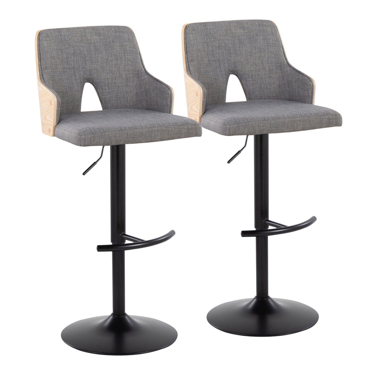 Stella - Contemporary Adjustable Barstool Stool With Swivel And Rounded T Footrest (Set of 2) Lumi Source