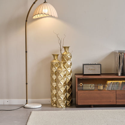 Metal Decorative Vase High Distress Metal Center Vase With 3D Triangle Pattern, (Set of 3) Vases For Home Decoration - Gold Daily Nest