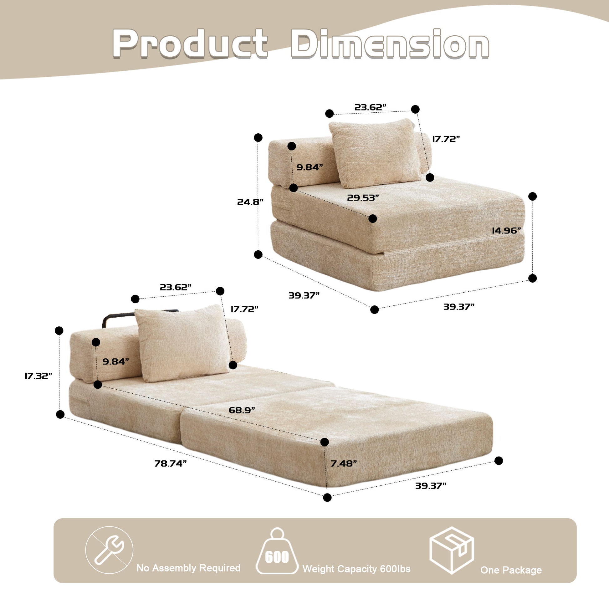 Convertible Floor Sofa Bed With Fixed Shape Frame For Living Room Home Essentials