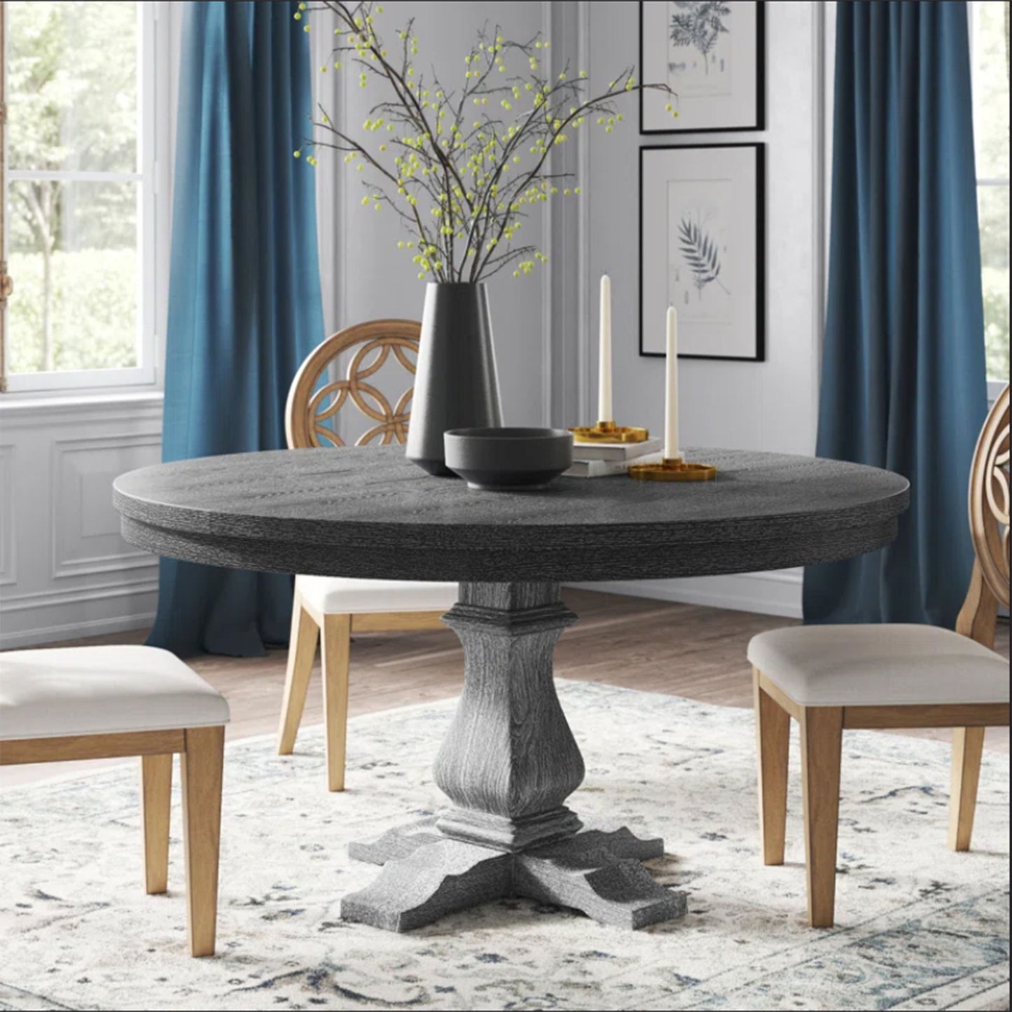 Rustic Extendable Dining Table With Pedestal Base - Gray Noble House