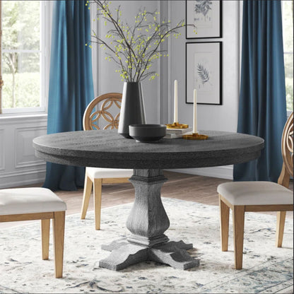 Rustic Extendable Dining Table With Pedestal Base - Gray Noble House