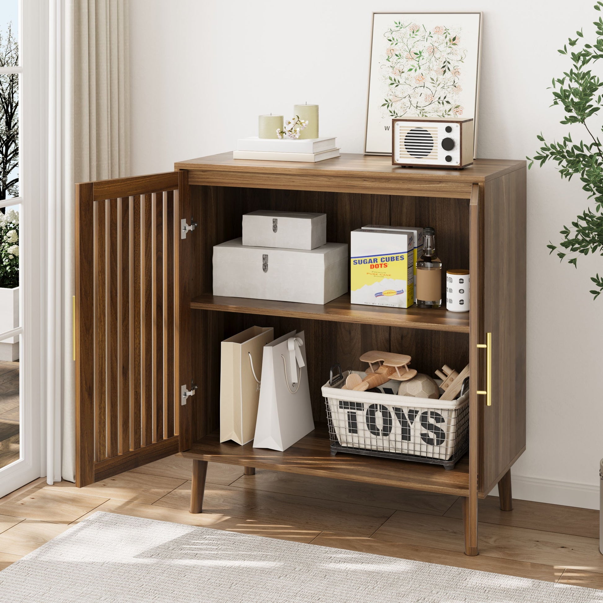Grille Striped Sideboard Buffet Cabinet With Storage Home Essentials