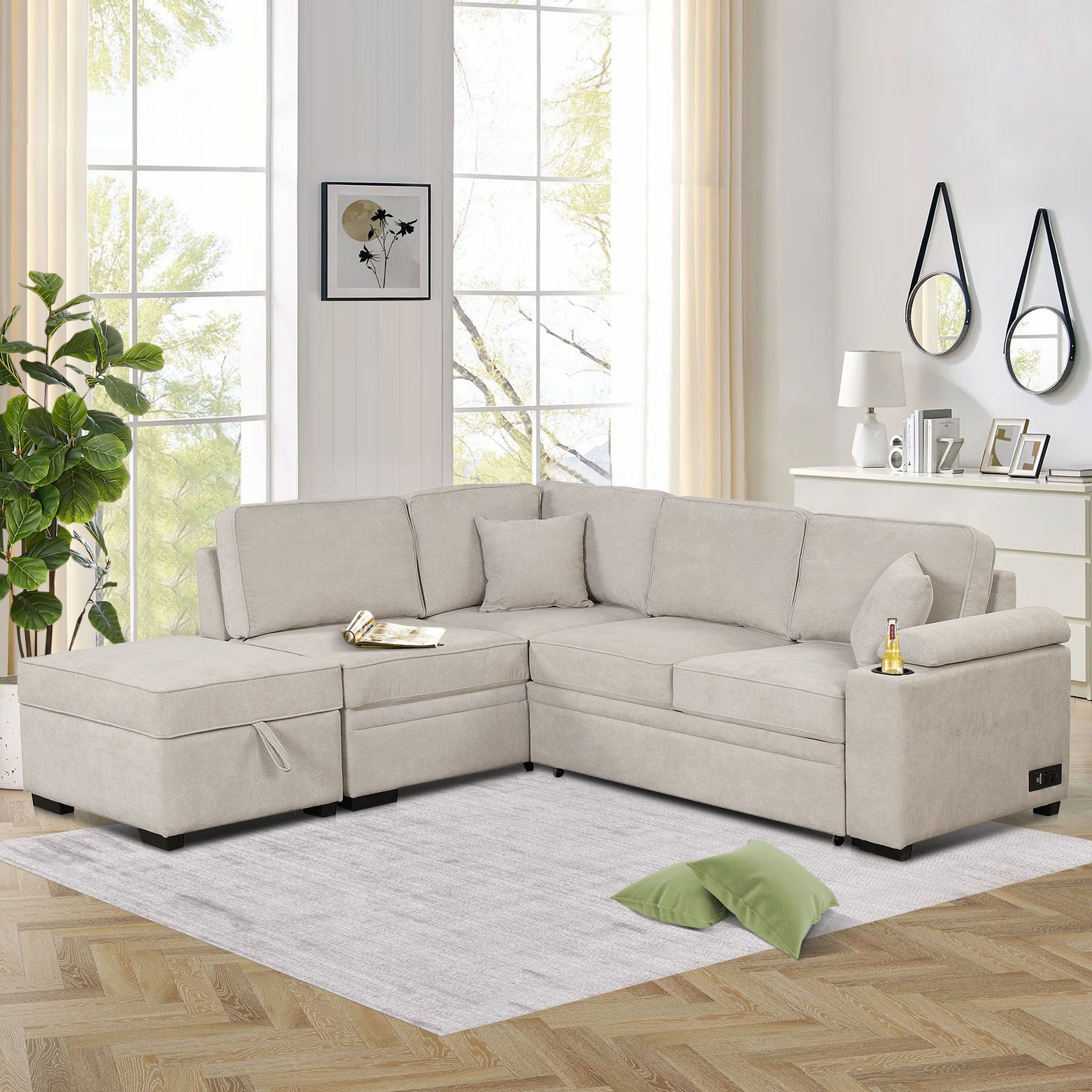 Sleeper Sofa Bed, 2 In 1 Pull Out Sofa Bed L Shape Couch With Storage Ottoman For Living Room, Bedroom Couch And Small Apartment Hearth and Haven