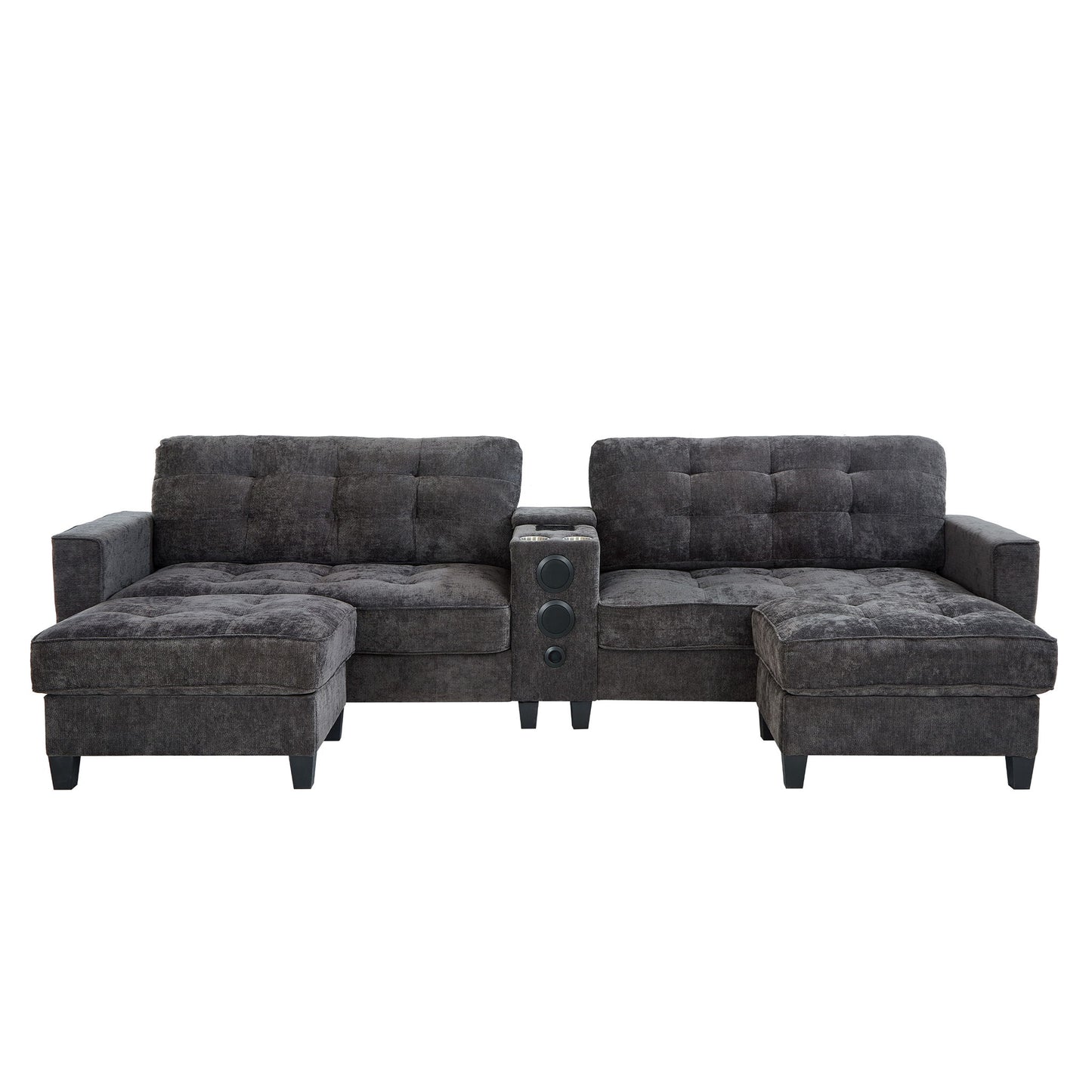 Modern Sectional Sofa U-Shaped With Movable Ottomans, tooth Speakers, LED Lights And Modular Storage Hearth and Haven