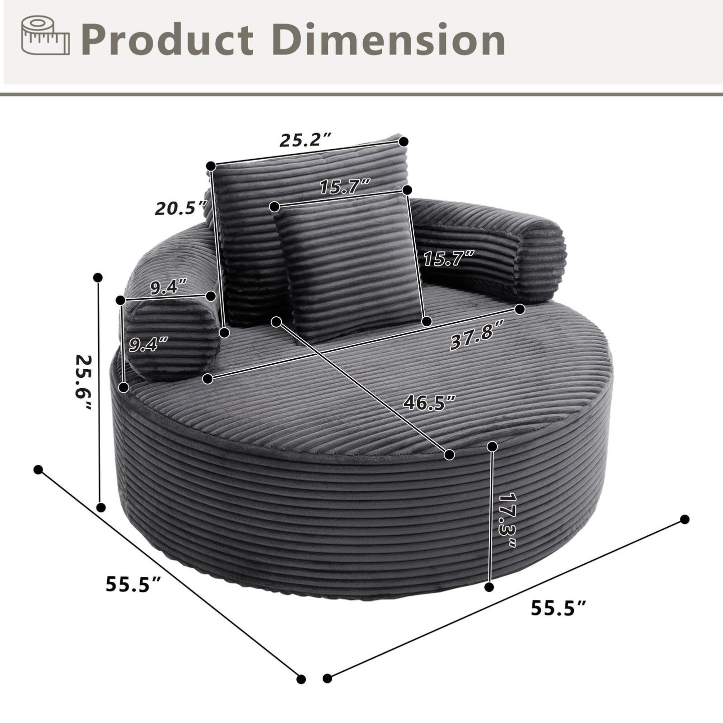 Round Sofa Bed With 3 Pillows For Living Room Home Essentials