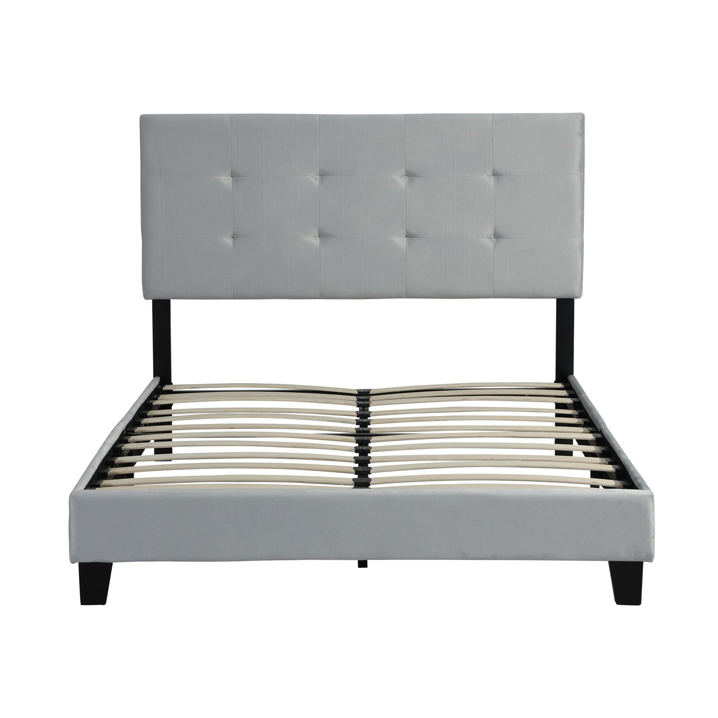 Queen Size Upholstered Platform Bed Frame With Pull Point Tufted Headboard, Strong Slat Support, Mattress Foundation, No Box Spring Needed - Gray Home Essentials