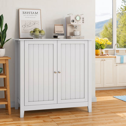 Mid Century Modern Double Door Storage Cabinet With Knobs - White Home Essentials