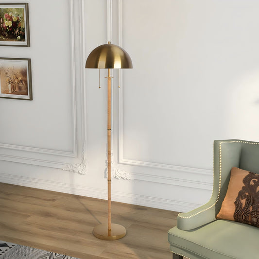 Allure - 2 Light Floor Lamp, Gold, Natural Tube, Double On / Off Pull Chain - Gold / Rattan Ashcroft Furniture