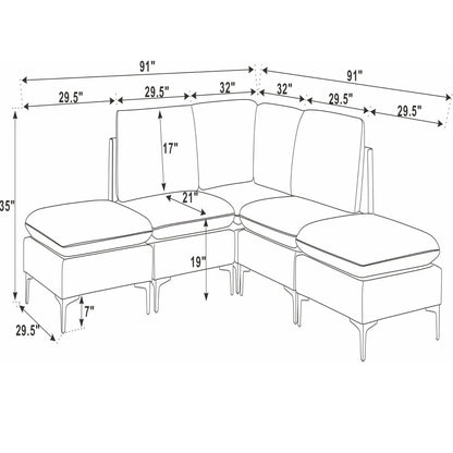 Upholstered Modular Sectional With Tall Legs, Medium Firm Seat Home Essentials