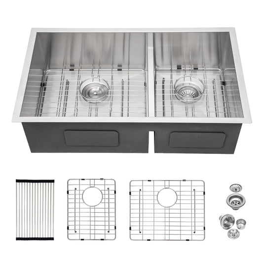 Modern Double Bowl Undermount Kitchen Sink 50 / 50 Design Stainless Steel Daily Nest
