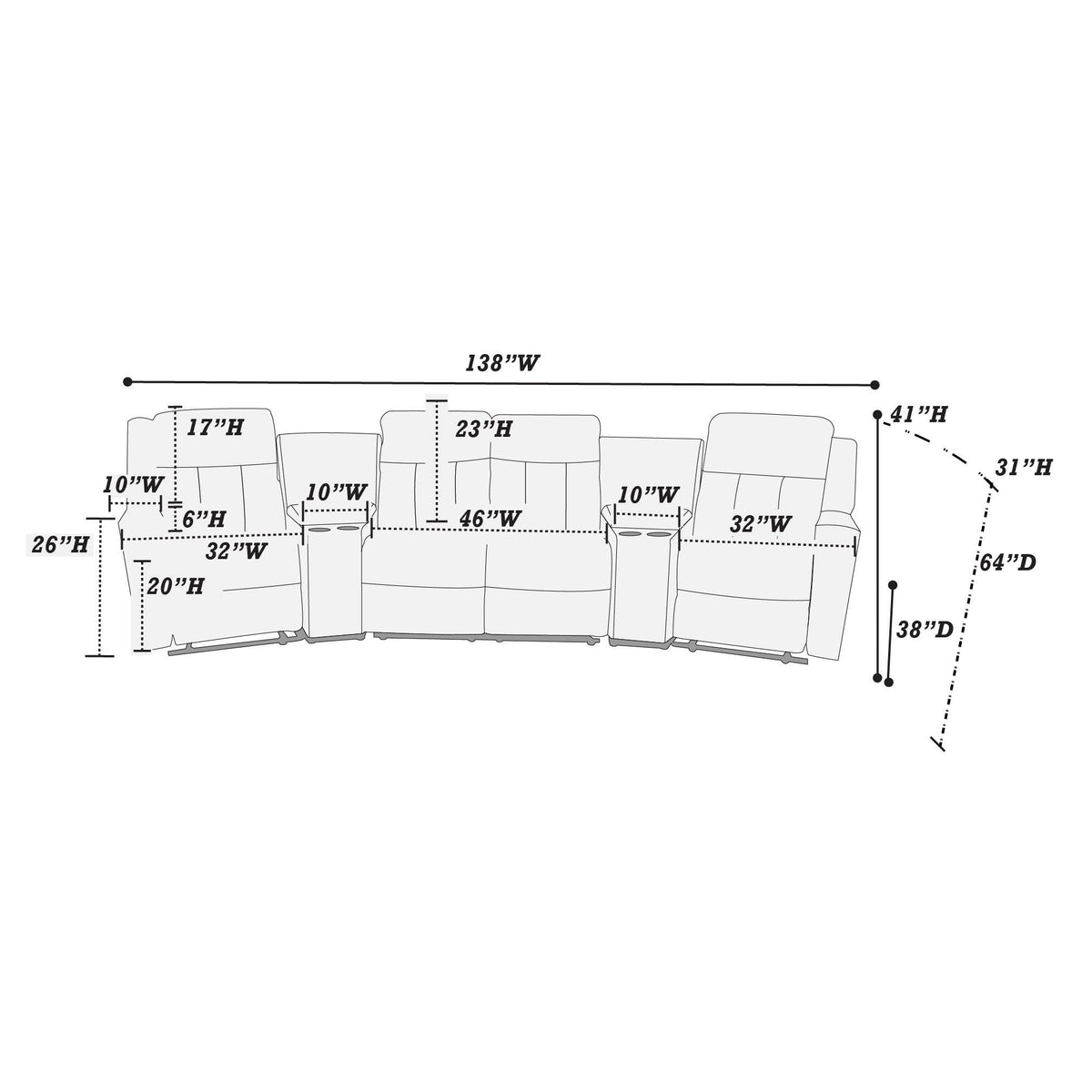 Reclining Sectional Sofa Set With Console Cup Holders USB Ports And Track Arms Home Essentials