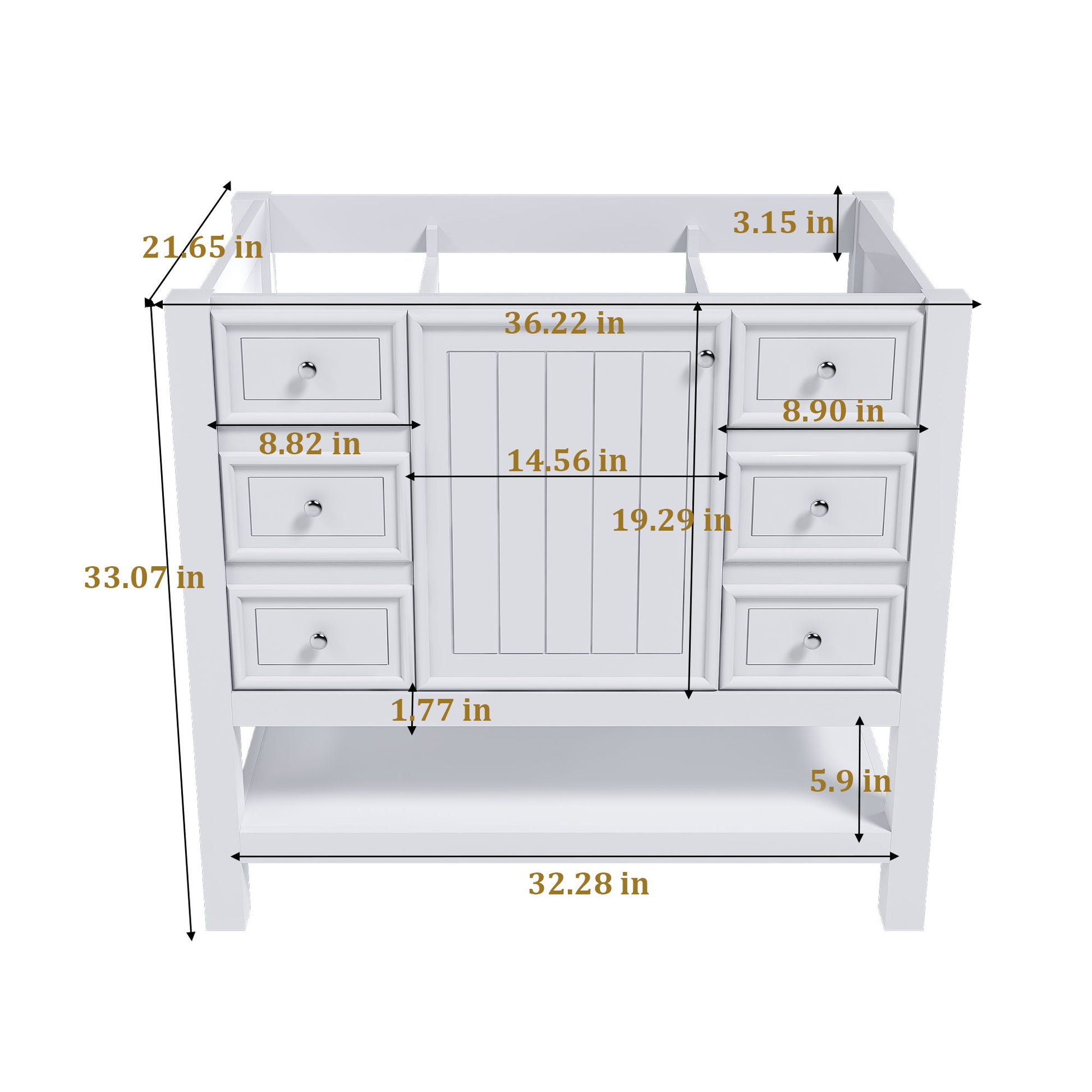 36" Bathroom Vanity With 1 Cabinet And 3 Drawers 1, Storage Solution - White Home Essentials