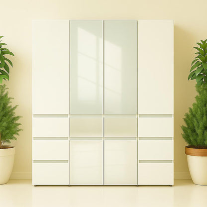 Elise - Modular Wood Closet System With Mirror In Durable Melamine And Wood Customizable Storage - White Home Essentials