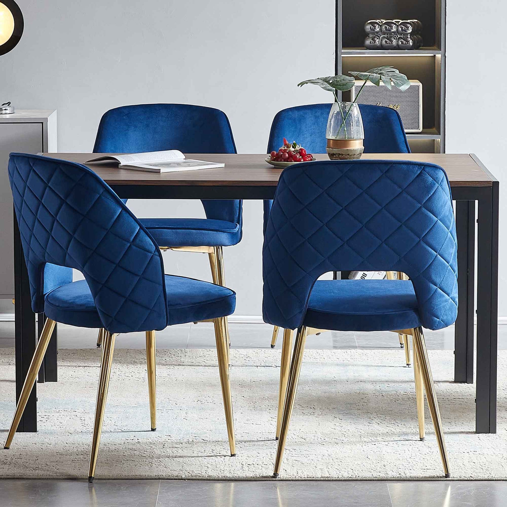 Velvet Dining Chairs With Metal Legs And Hollow Back Upholstered Dining Chairs Home Essentials