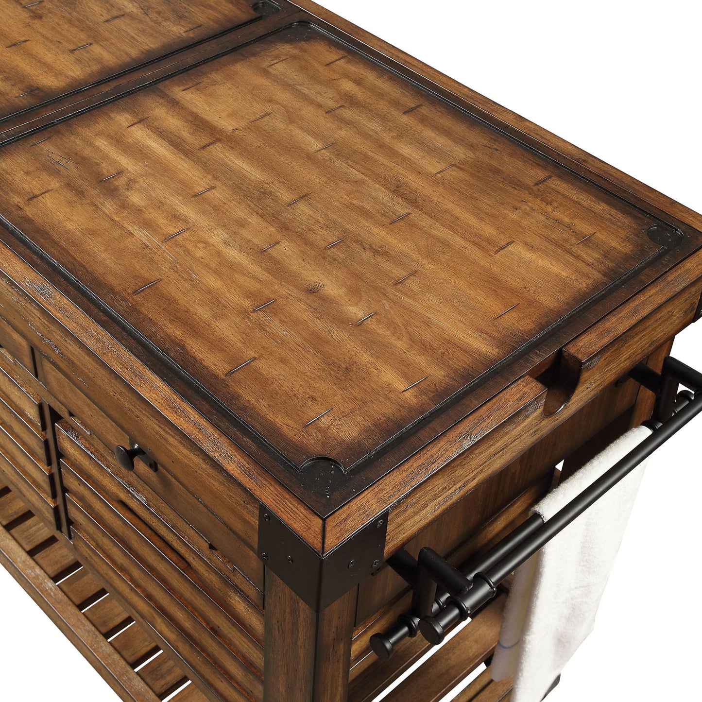 Kaif - Distressed Chestnut Kitchen Cart - Chestnut Acme