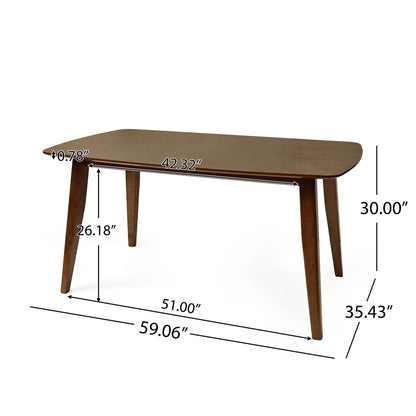 Mid Century Style Wood Dining Table With Rounded Corners - Walnut Noble House