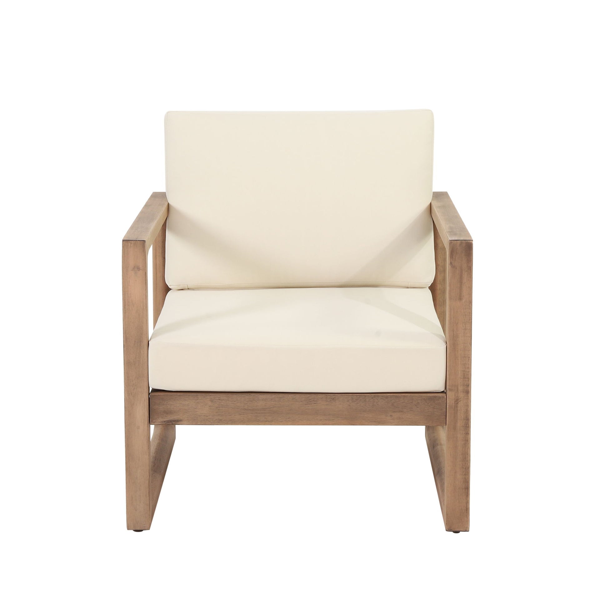 Outdoor Acacia Wood Patio Club Chair, Wood Patio Furniture, Waterproof Thick Cushion Deep Seating For Porch - Brown Wash / Beige Noble House