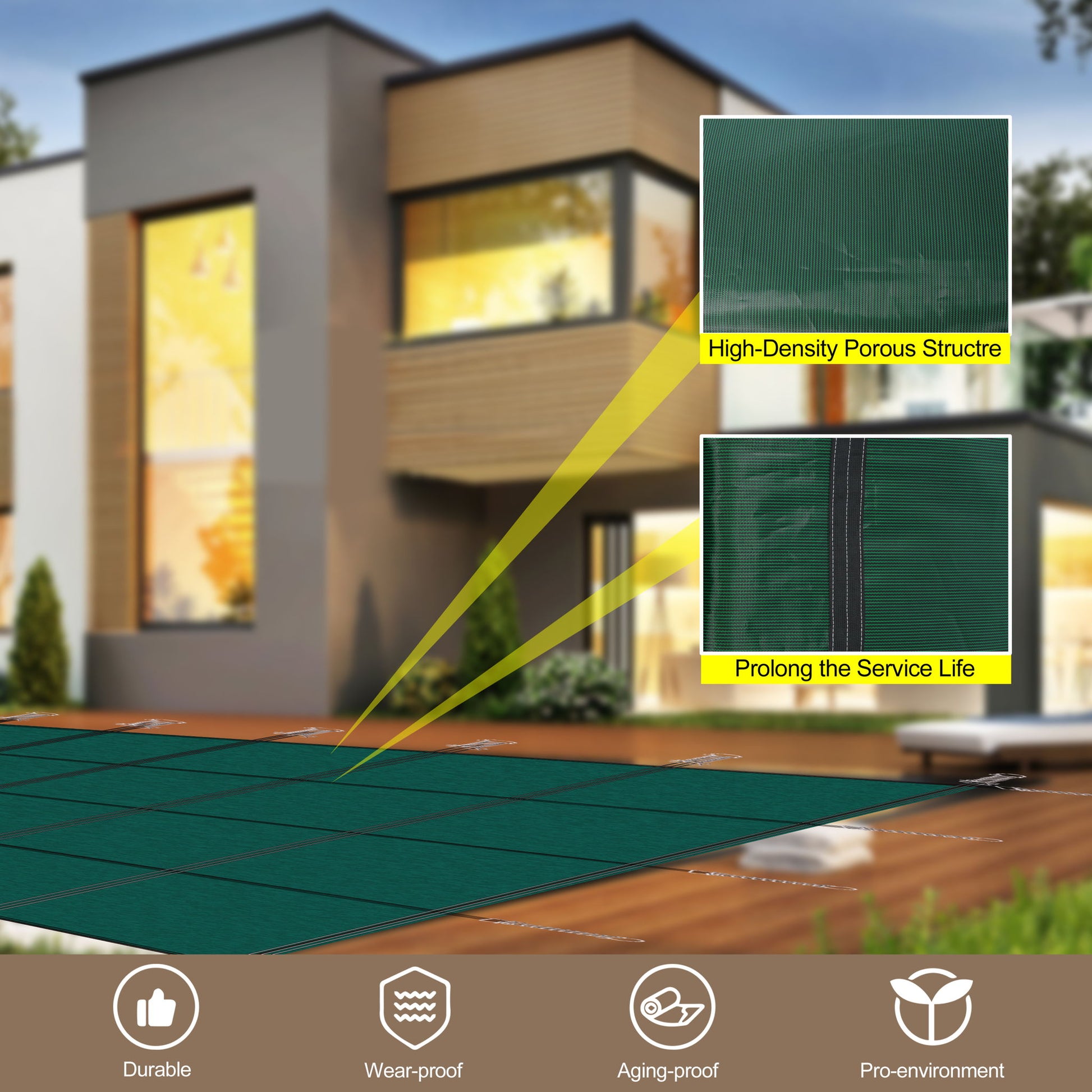 Inground Rectangle Winter Safety Pool Cover, Solid Safety Daily Nest