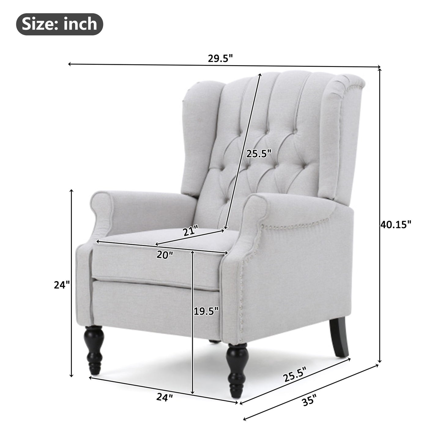 Armchair Recliner With Pushback Mechanism And Wingback Design Noble House