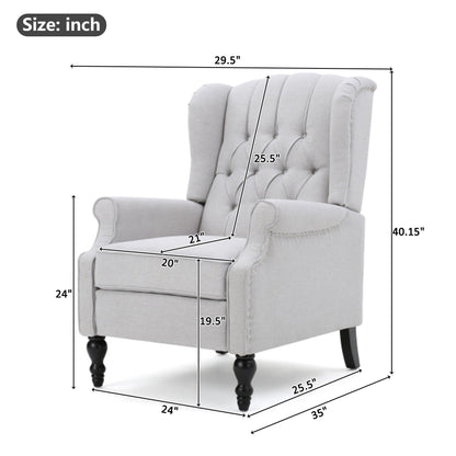 Armchair Recliner With Pushback Mechanism And Wingback Design Noble House