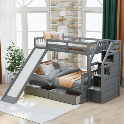 Bunk Bed With Storage Staircase, Slide, Desk, Drawers, And Shelves Hearth and Haven