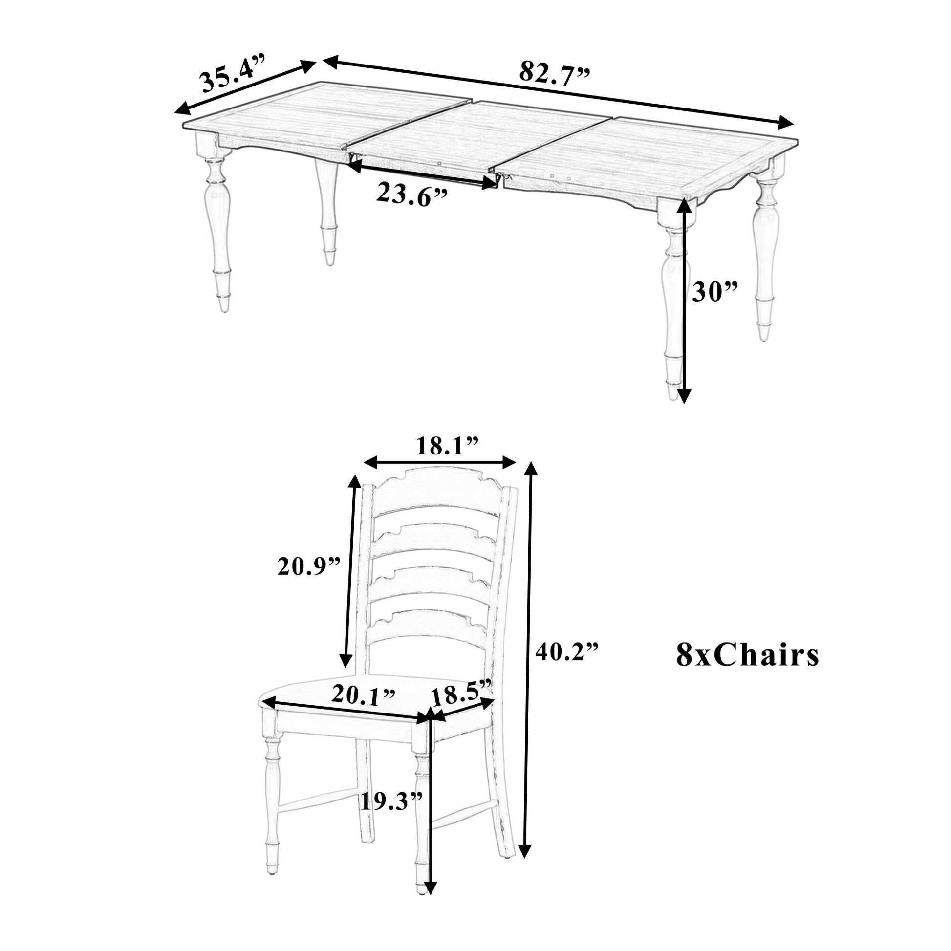 Topmax - Vintage Traditional Extendable Dining Table Set With Removable Leaf Hearth and Haven