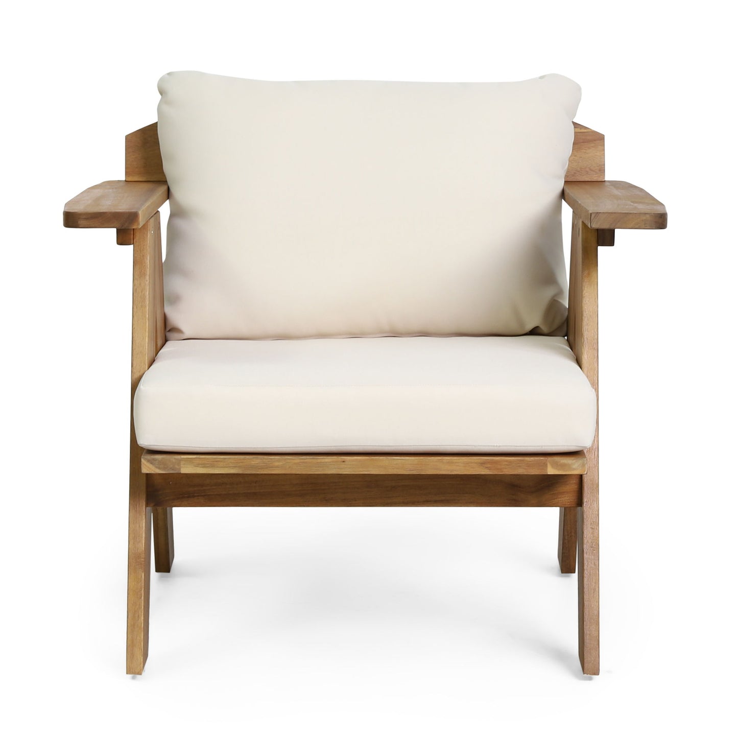 Outdoor Acacia Wood Club Chairs With Cushions (Set of 2) - Teak / Beige Noble House