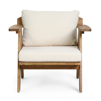 Outdoor Acacia Wood Club Chairs With Cushions (Set of 2) - Teak / Beige Noble House