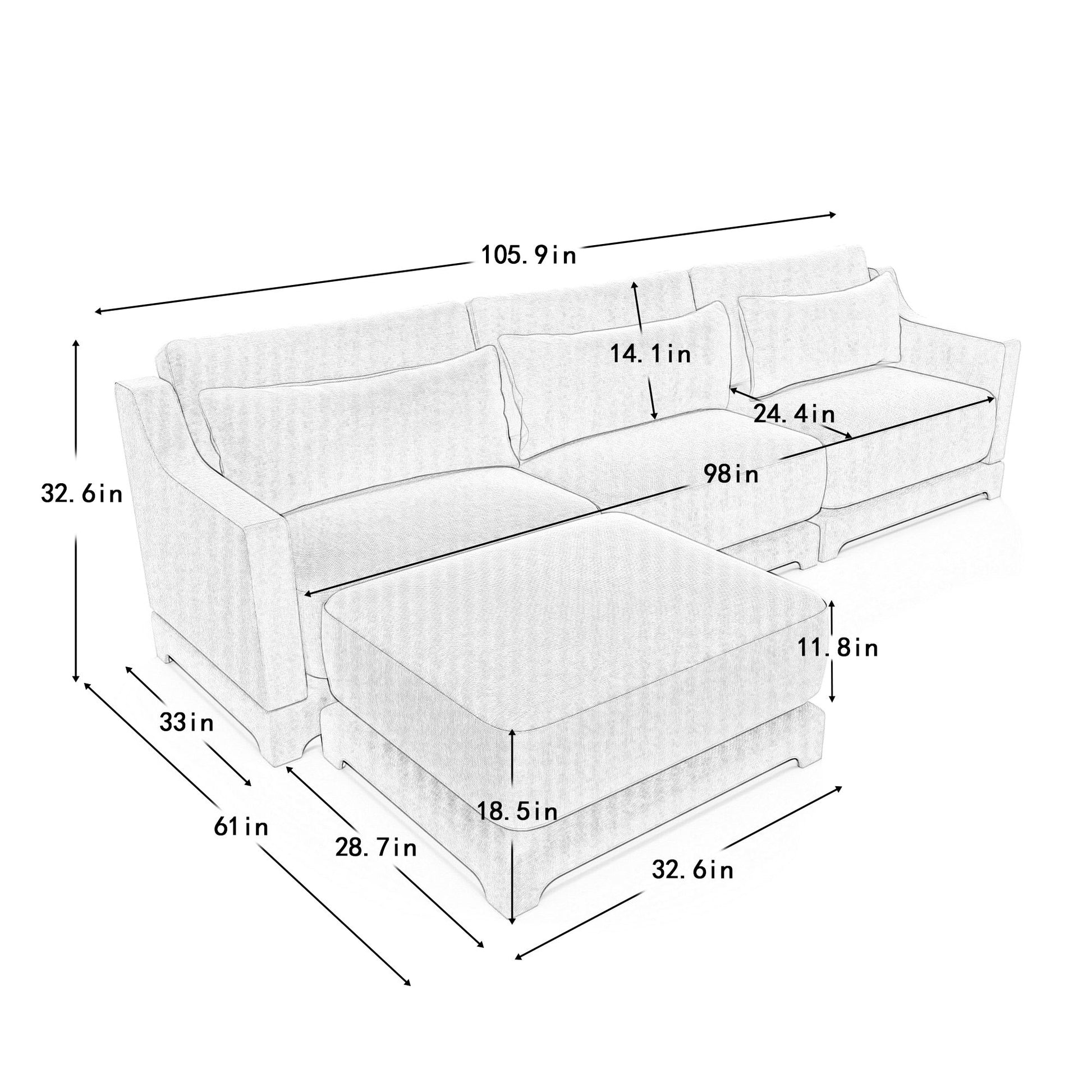 Stylish Sofa With Ottoman And Lumbar Pillows, Ergonomic Design Home Essentials