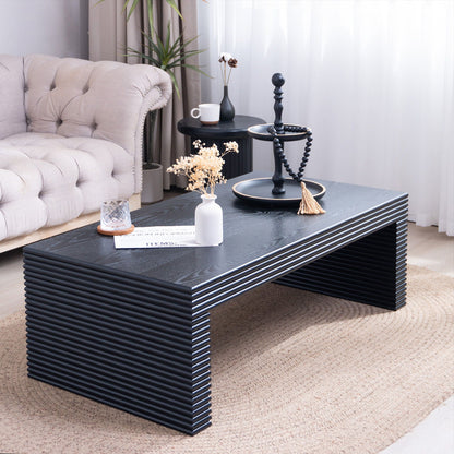 Modern Ribbed Coffee Table, Rectangular Low Profile Center Table For Living Room - Black Home Essentials