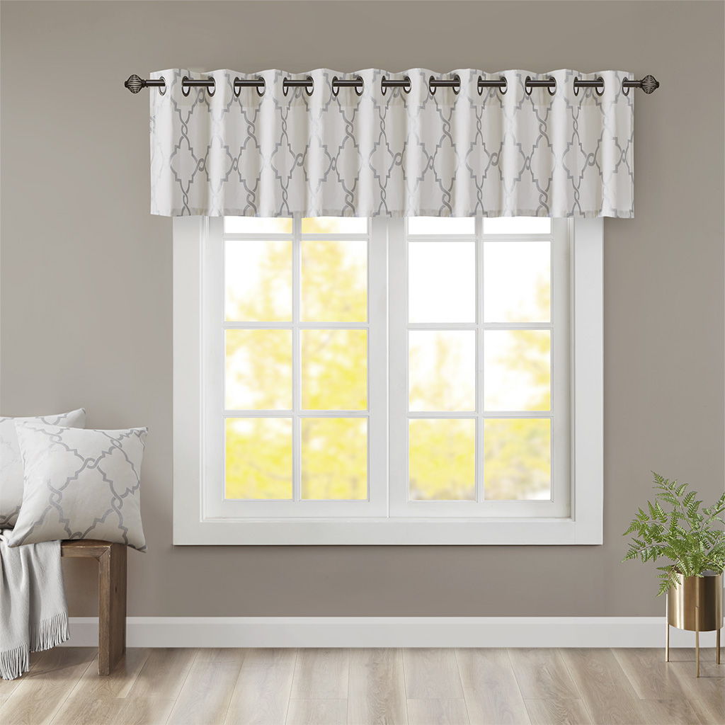 Saratoga - 18" Fretwork Print Grommet Top Window Valance - Ivory