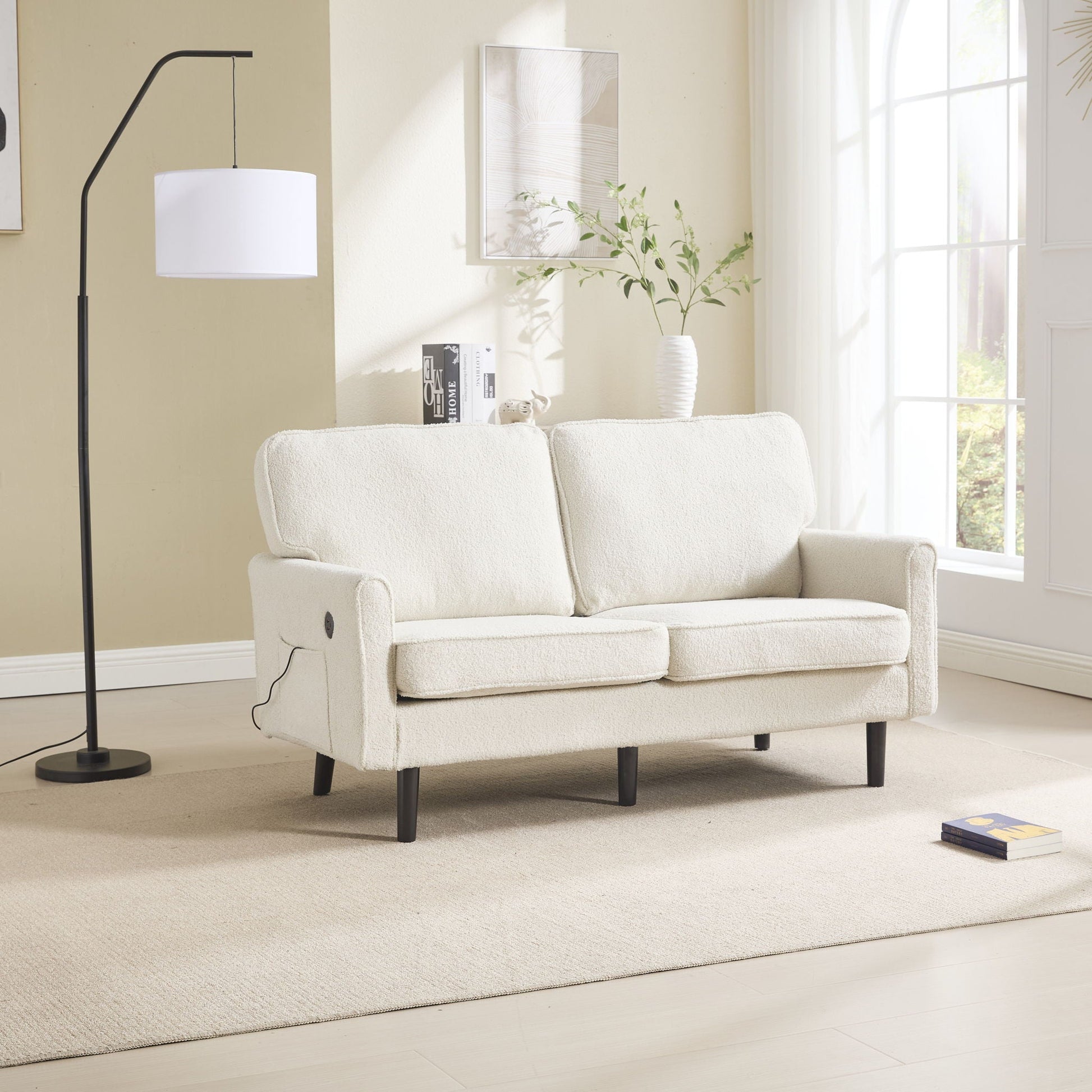 Mid Century Modern Loveseat Sofa With USB Ports, Removable Pillow Cover Home Essentials