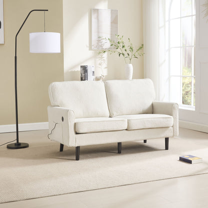 Mid Century Modern Loveseat Sofa With USB Ports, Removable Pillow Cover Home Essentials